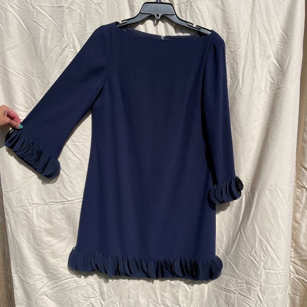 Tahari ASL Laser Cut Ruffle Crepe Shift Dress